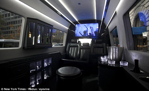 Driving commuters around the Benz: New York City's wealthiest enjoy hidden luxury in Mercedes vans that take up half the road