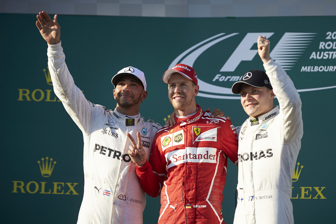 Hamilton finished second and Bottas third