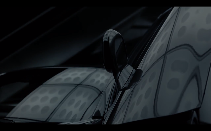 O carro tem portas de borboleta que abrem para cima e para fora O carro tem portas de borboleta que abrem para cima e para fora