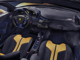 The cockpit has a racing inspired look