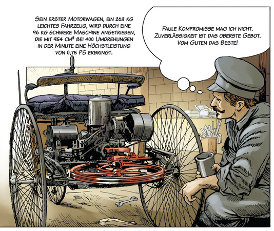It also shows the Benz three-wheeler It also shows the Benz three-wheeler