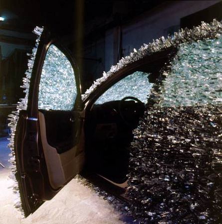 Maserati covered with 1,763 lbs of shattered glass