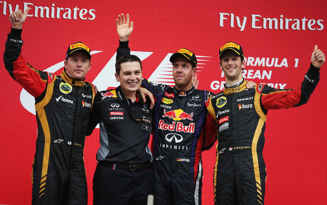 The Lotus duo went to the podium with Vettel