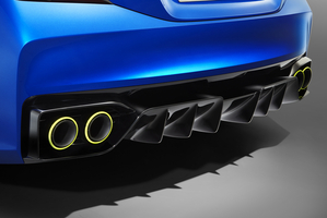 It has a large black diffuser and neon exhaust surrounds