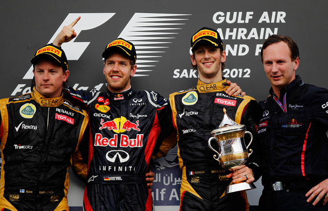 Vettel alongside Raikkonen, Grosjean and Christian Horner