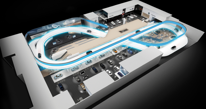 Its exhibit area includes a 300m-long test track Its exhibit area includes a 300m-long test track