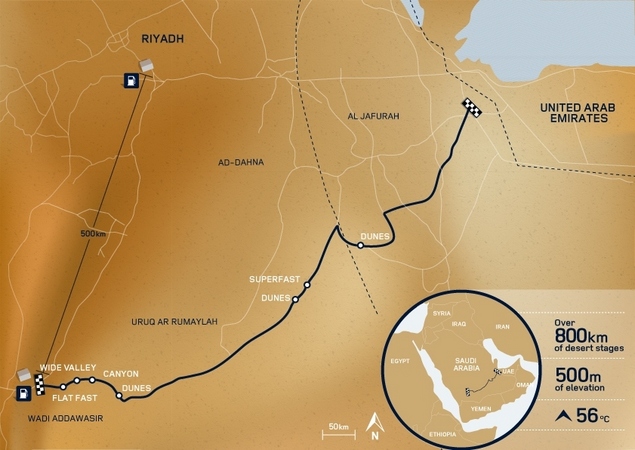 O trajecto percorreu 849km do Rub' al-Khali O trajecto percorreu 849km do Rub' al-Khali