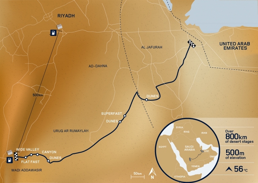 The route crossed 849km of the desert